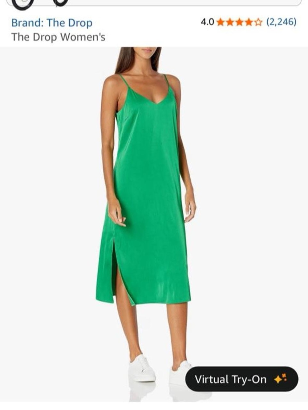 The Drop Green V-Neck Slip Dress with Side Slit